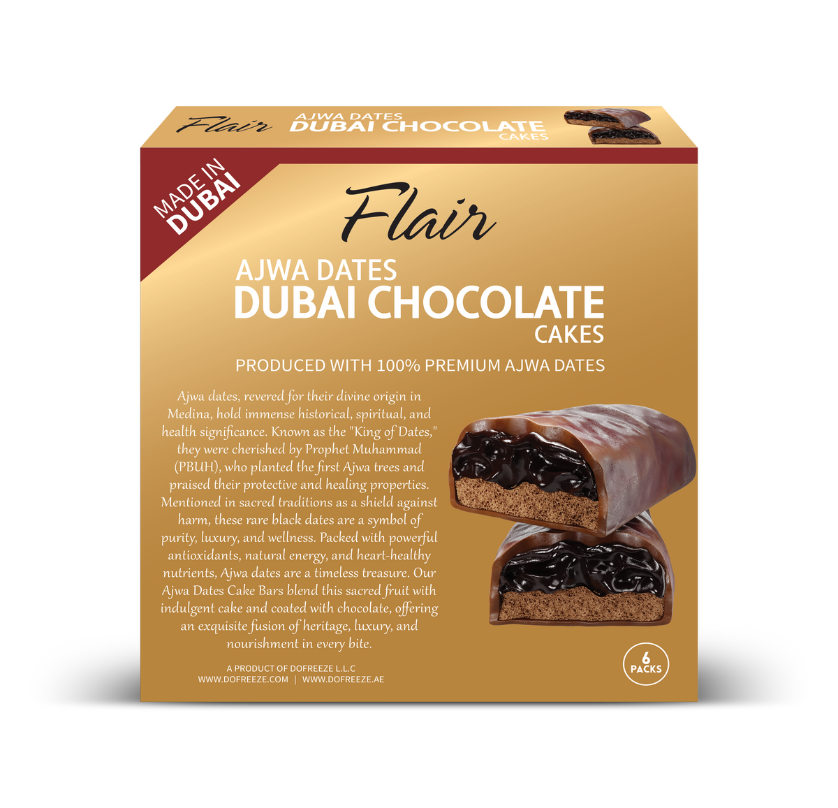 Flair Dubai Ajwa Dates Chocolate Cake Bar - 55g