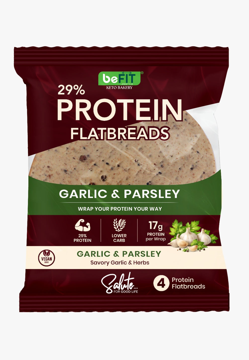 Befit Protein Flatbreads Garlic & Parsley (4 Pack)