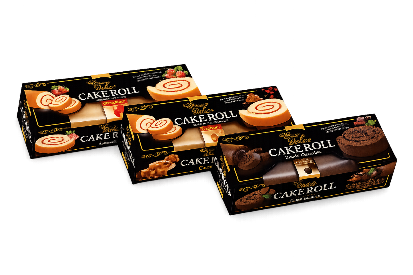 Delice Cake Roll Variety Pack - Strawberry, Caramel & Double Chocolate (3 x 320gm)