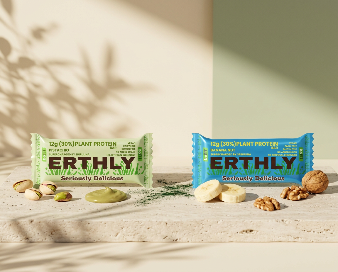 ERTHLY by Befit plant protein bars, vegan and spirulina powered