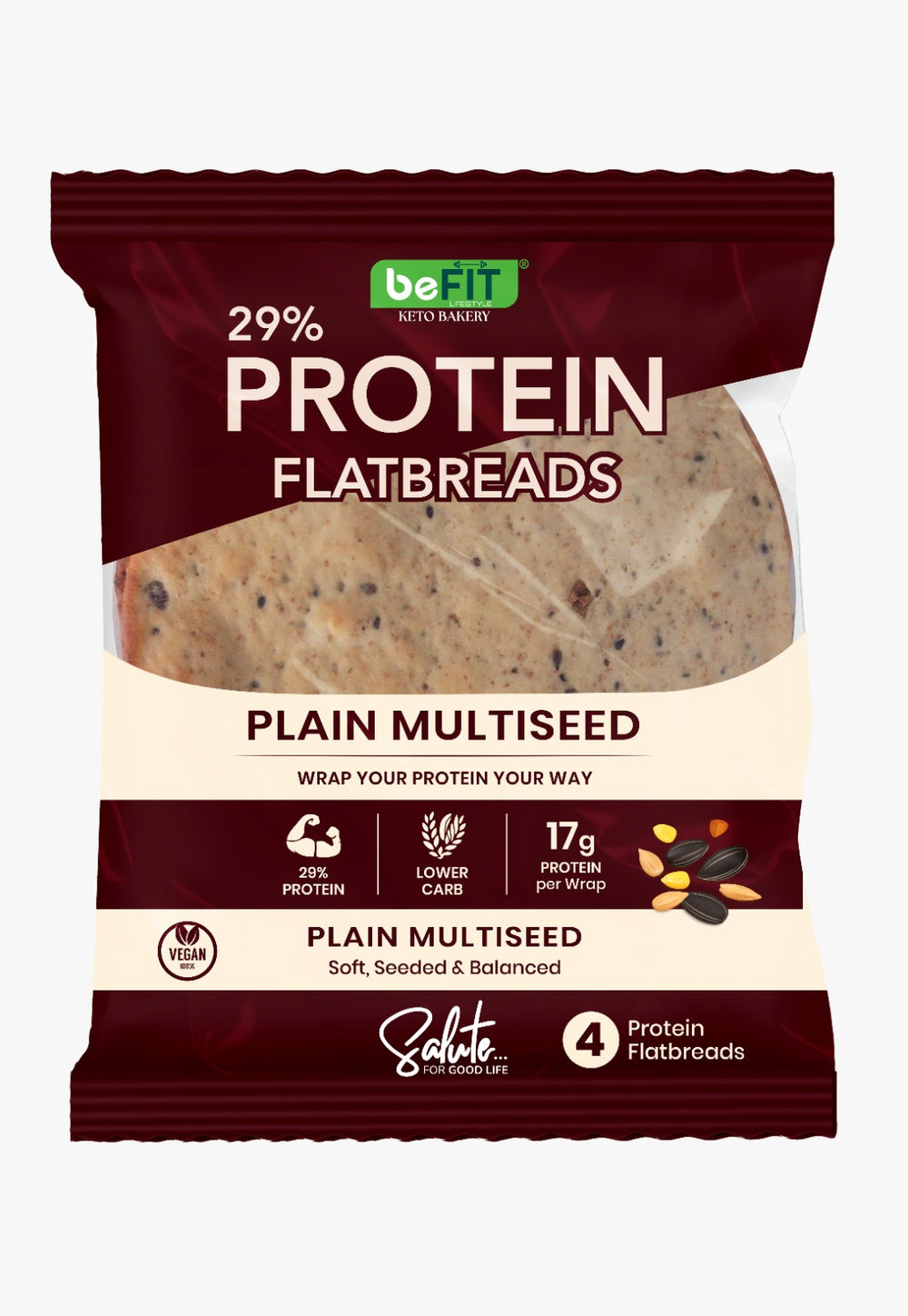 Befit Keto Protein Flatbreads Plain Multiseed 4 Pack
